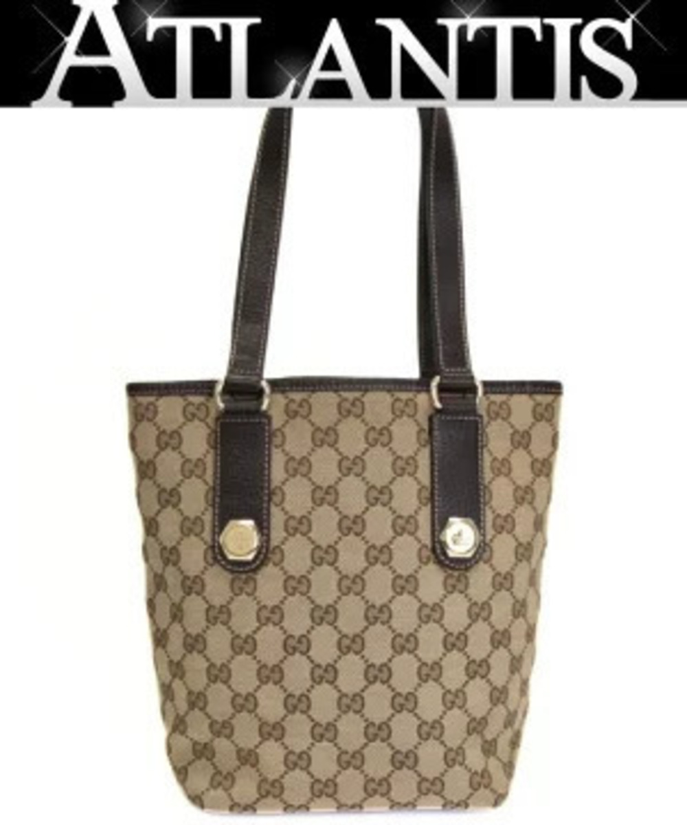 Gucci GG Canvas Tote Bag Beige Cream x Brown